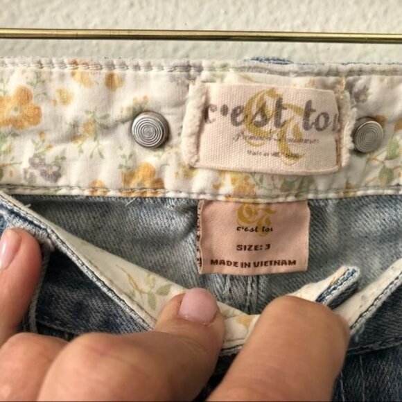 Cest Toi Embroidered Distressed Wide Leg Flare Jeans Jr Size 3 Blue Denim Boho - Picture 7 of 11